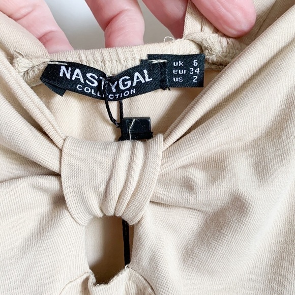 Nasty Gal Bowing Places Relaxed Nude Stretchy Midi Dress sz 2 - Picture 8 of 12